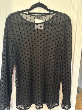 Halogen Black Polka Dot Sheer Long-Sleeve Top